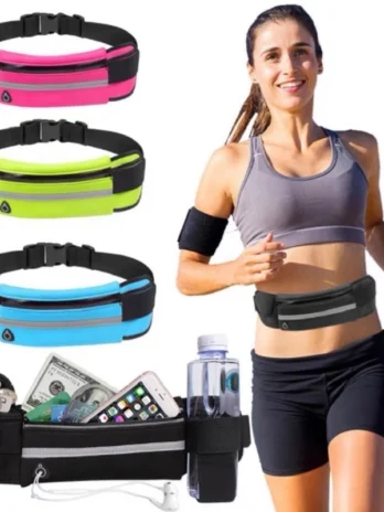 Pochete Esportiva Slim Impermeável – Porta Celular e Suporte para Garrafa | Ideal para Corrida, Caminhada e Academia