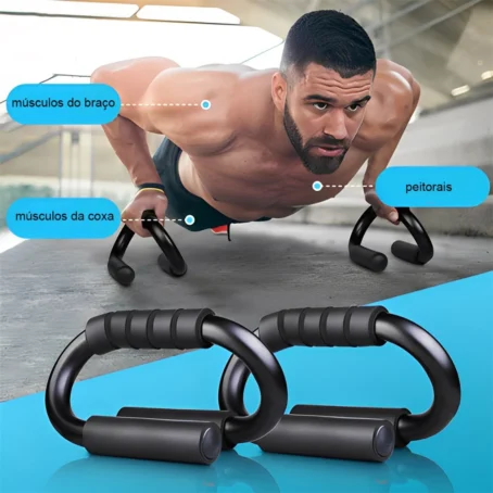 Barra S Push Up – Suporte Fixo para Flexão de Braço | Estabilidade e Conforto no Treino de Peitoral, Ombros e Tríceps