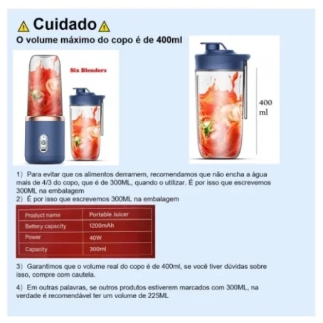 Mini Liquidificador Portátil POPYO – Espremedor Elétrico com 6 Lâminas | Ideal para Sucos, Alimentos e Smoothies - Imagem 5