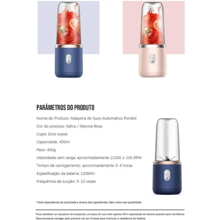 Mini Liquidificador Portátil POPYO – Espremedor Elétrico com 6 Lâminas | Ideal para Sucos, Alimentos e Smoothies - Imagem 6