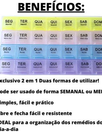 Porta Comprimidos Organizador De Remedios Semanal Caixa Para Medicamentos Colorido