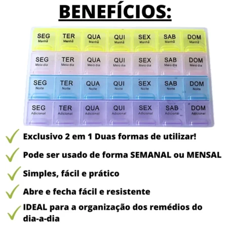 Porta Comprimidos Organizador De Remedios Semanal Caixa Para Medicamentos Colorido - Imagem 2