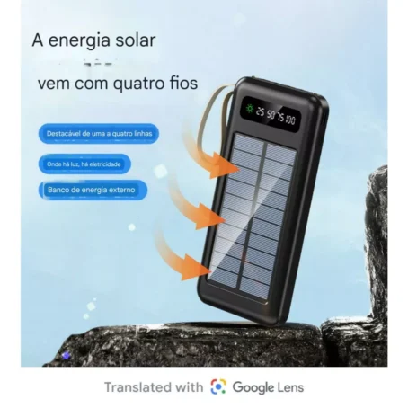 Power Bank Solar 20.000mAh – Carregador Portátil 5 em 1 com Cabos Integrados, LED e Lanterna - Imagem 6
