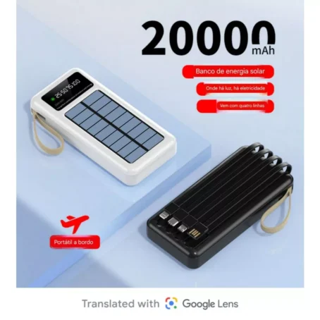 Power Bank Solar 20.000mAh – Carregador Portátil 5 em 1 com Cabos Integrados, LED e Lanterna - Imagem 4