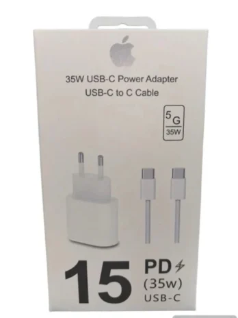 Carregador Original 35W para iPhone 15 – Adaptador de Tomada + Cabo USB-C | Fonte Turbo Completa