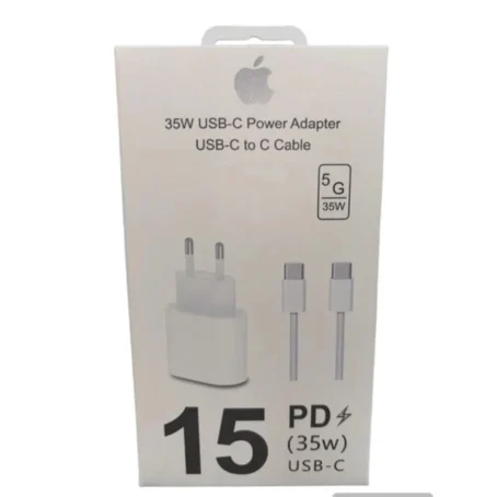 Carregador Original 35W para iPhone 15 – Adaptador de Tomada + Cabo USB-C | Fonte Turbo Completa