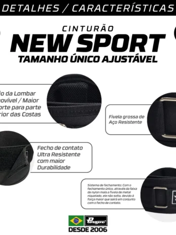 Cinto de Musculação New Sport – Tamanho Ajustável | Proteção Lombar para Treino e Agachamento