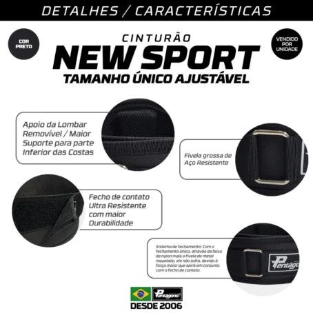 Cinto de Musculação New Sport – Tamanho Ajustável | Proteção Lombar para Treino e Agachamento - Imagem 2