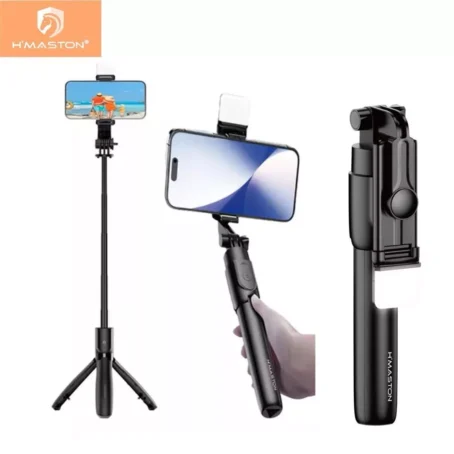Bastão Tripé Selfie H'maston ZP18/19/20/21/22 – Suporte para Celular com Controle Remoto | Extensível (70cm/100cm) | Luz LED Integrada