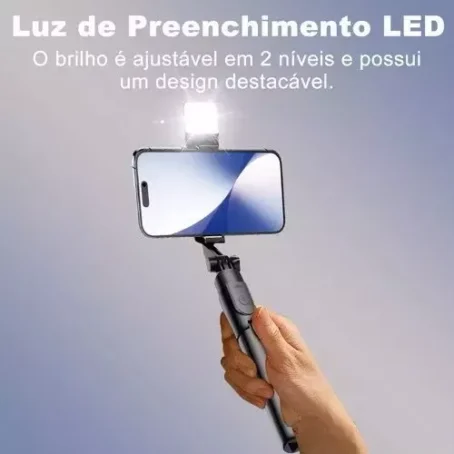 Bastão Tripé Selfie H'maston ZP18/19/20/21/22 – Suporte para Celular com Controle Remoto | Extensível (70cm/100cm) | Luz LED Integrada - Imagem 5