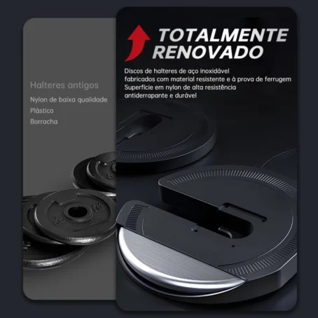Kit Halteres Reguláveis 24kg – Dumbbell Ajustável K2 com Anilhas | Ideal para Treinos em Casa e Academia - Imagem 4