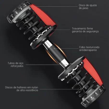 Kit Halteres Reguláveis 24kg – Dumbbell Ajustável K2 com Anilhas | Ideal para Treinos em Casa e Academia - Imagem 3