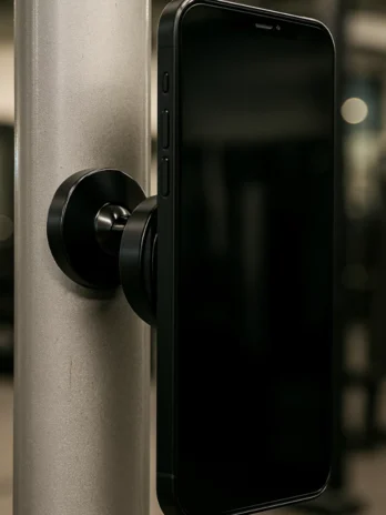 Suporte de Celular Magnético Duplo DualMag – Fixação 360º | Imã em Ambos os Lados | Ideal para Academia e Crossfit