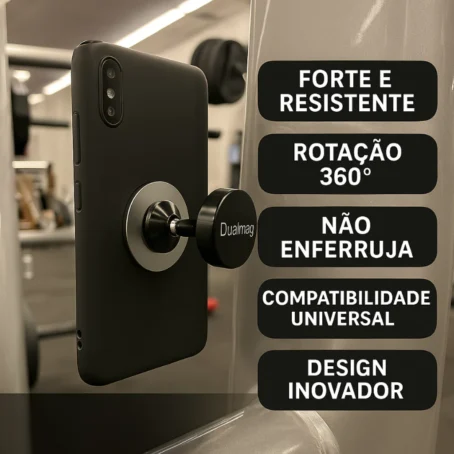 Suporte de Celular Magnético Duplo DualMag – Fixação 360º | Imã em Ambos os Lados | Ideal para Academia e Crossfit - Imagem 4