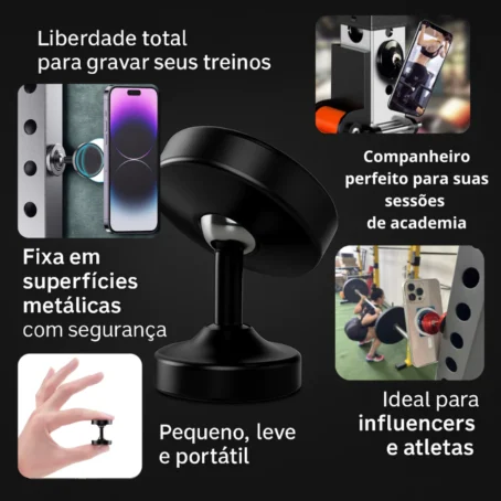 Suporte de Celular Magnético Duplo DualMag – Fixação 360º | Imã em Ambos os Lados | Ideal para Academia e Crossfit - Imagem 7