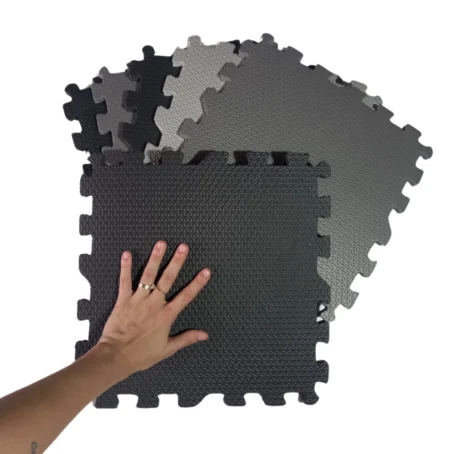 Kit Tatame EVA com 6 Peças – Tapete Infantil Antiderrapante | Tons Neutros de Cinza e Preto | Conforto e Segurança para Brincadeiras ou Exercícios