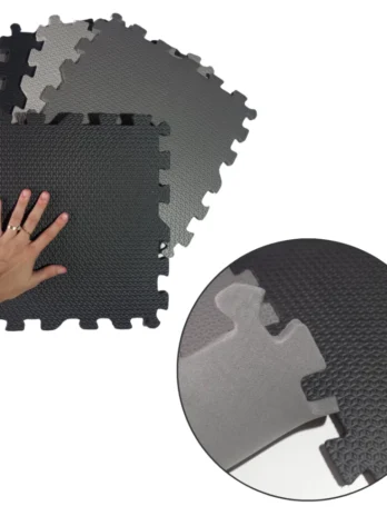 Kit Tatame EVA com 6 Peças – Tapete Infantil Antiderrapante | Tons Neutros de Cinza e Preto | Conforto e Segurança para Brincadeiras ou Exercícios