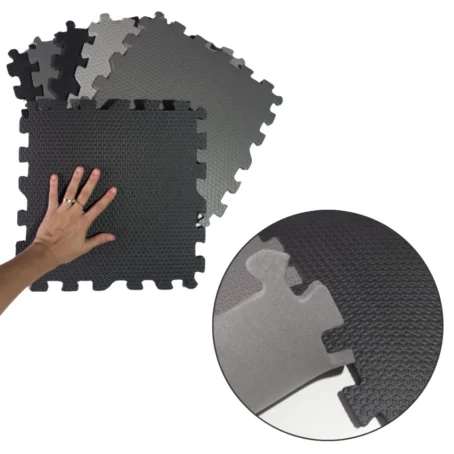 Kit Tatame EVA com 6 Peças – Tapete Infantil Antiderrapante | Tons Neutros de Cinza e Preto | Conforto e Segurança para Brincadeiras ou Exercícios - Imagem 2