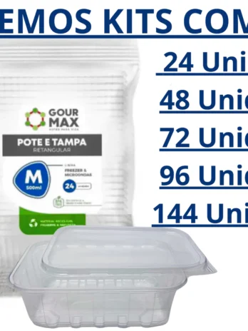 Kit com 72 Potes Descartáveis 500ml – Formato Retangular com Tampa | Freezer e Micro-ondas | Ideal para Marmitas Fitness | Empilhável e Reutilizável