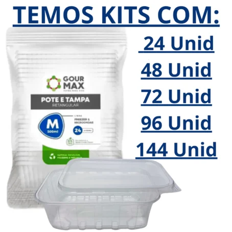 Kit com 72 Potes Descartáveis 500ml – Formato Retangular com Tampa | Freezer e Micro-ondas | Ideal para Marmitas Fitness | Empilhável e Reutilizável - Imagem 2