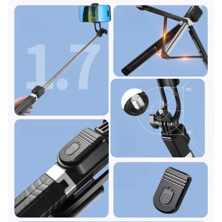 Tripé Bastão de Selfie para Celular – Altura até 1,7m | Controle Remoto Integrado | Portátil e Ajustável - Imagem 6