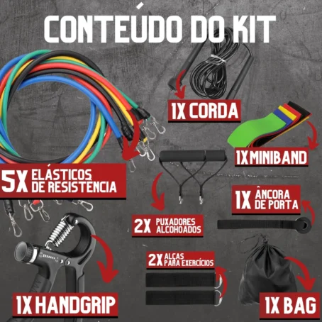 Kit 18 Peças para Treino em Casa – Elásticos Extensores, Minibands, Corda de Pular, Hand Grip e Acessórios | Linha Premium PivaStore