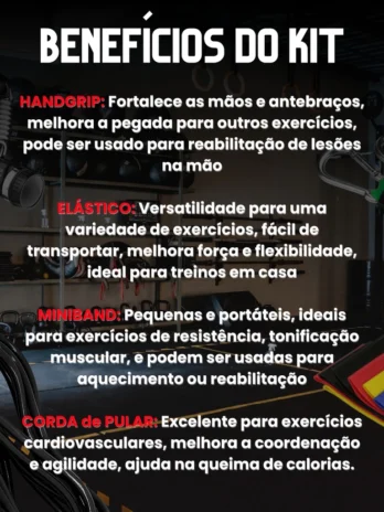 Kit 18 Peças para Treino em Casa – Elásticos Extensores, Minibands, Corda de Pular, Hand Grip e Acessórios | Linha Premium PivaStore