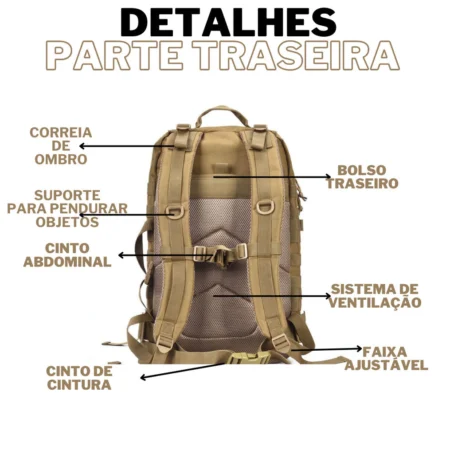 Mochila Militar Tática Reforçada – Impermeável | 50 Litros | Grande Capacidade | Acompanha Bandeira do Brasil - Imagem 4