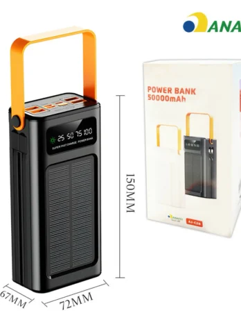 Power Bank Solar 50.000mAh – Grande Capacidade com Cabos Integrados | Carregamento Solar e Portátil | Marca Ming