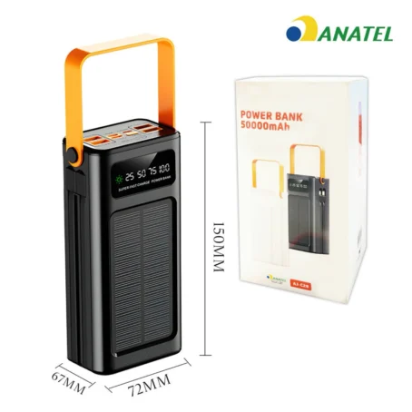 Power Bank Solar 50.000mAh – Grande Capacidade com Cabos Integrados | Carregamento Solar e Portátil | Marca Ming