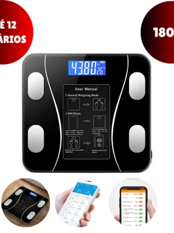 Balança de Bioimpedância Digital Bluetooth – Até 180kg | Resultados no Celular com Memória Corporal