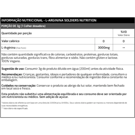 Arginina 500g - 100% Puro Importado - Soldiers Nutrition - Imagem 3