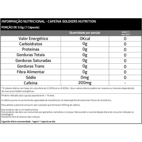 Cafeína 60 Caps - 200mg - Termogênico - 100% Pura - Soldiers Nutrition - Imagem 3