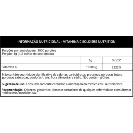 Vitamina C em Pó - Ácido Ascórbico 1Kg - 100% Puro Importado - Soldiers Nutrition - Imagem 2