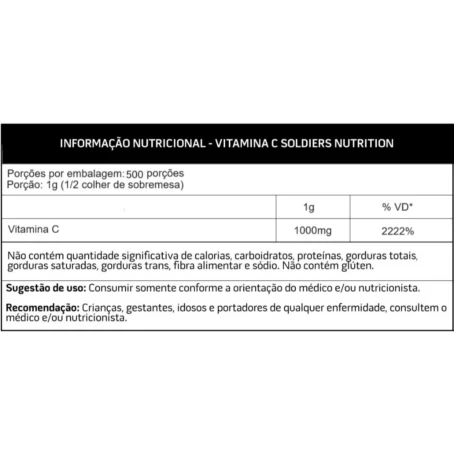 Vitamina C em Pó - Ácido Ascóbico 500g - 100% Puro Importado - Soldiers Nutrition - Imagem 2