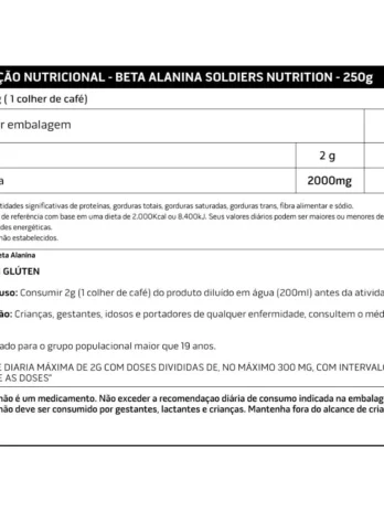 Beta Alanina 250g – 100% Pura Importada – Soldiers Nutrition