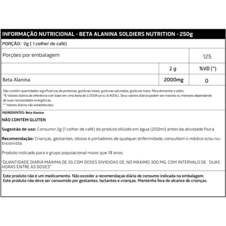 Beta Alanina 250g - 100% Pura Importada - Soldiers Nutrition - Imagem 2