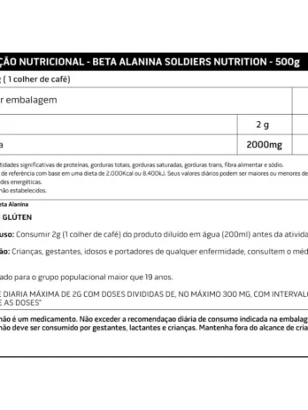 Beta Alanina 500g – 100% Pura Importada – Soldiers Nutrition