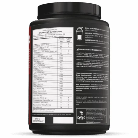 100% Whey Protein Concentrado Pote 900g Dark Lab - Proteina 100% Concentrada, BCAA, Glutamina - Imagem 2