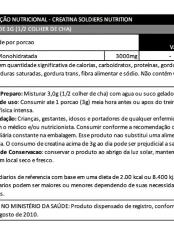 Creatina Monohidratada 250g – 100% Pura Importada – Soldiers Nutrition