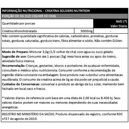 Creatina Monohidratada 250g - 100% Pura Importada - Soldiers Nutrition - Imagem 2