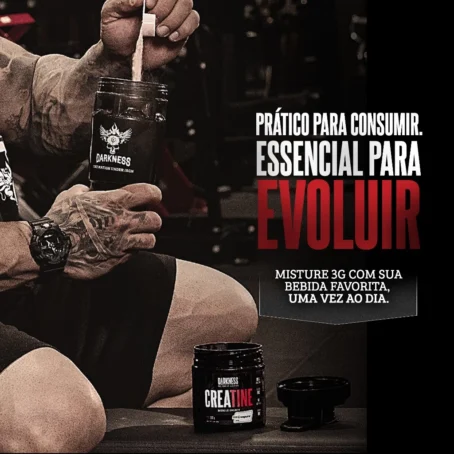 Darkness - Creatina 100% Pura Creapure - Suplementação Alimentar em Pó, Energia e Ganho Muscular, Sem Sabor - 200g - Imagem 4
