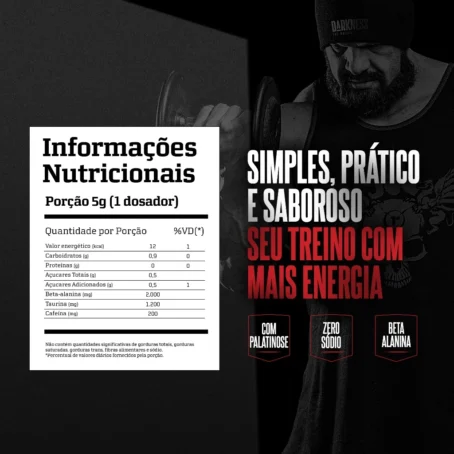 Evora Pré-Treino 300g Darkness - Suplemento com Cafeína e Balanço Energético para Máximo Desempenho - Imagem 2