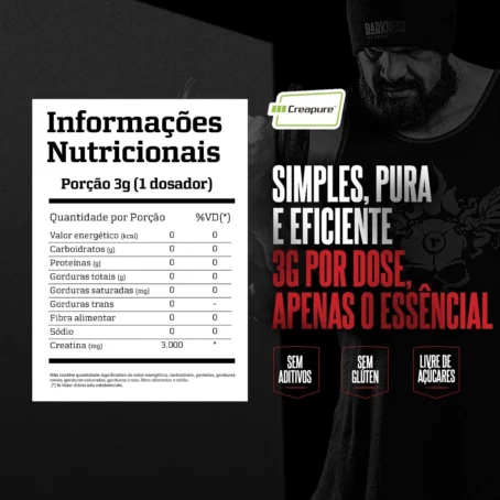 Darkness - Creatina 100% Pura Creapure - Suplementação Alimentar em Pó, Energia e Ganho Muscular, Sem Sabor - 200g - Imagem 2
