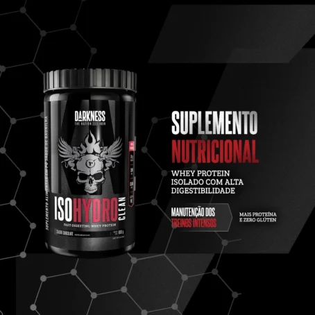 Darkness Iso Hydro Clean Whey Protein Aumento de Força e Recuperação Muscular Baixo Teor de Sódio 900g - Imagem 4
