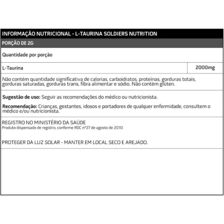 L-Taurina 1kg - 100% Pura Importada - Soldiers Nutrition - Imagem 2