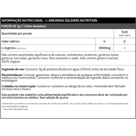 Arginina 250g - 100% Puro Importado - Soldiers Nutrition - Imagem 3