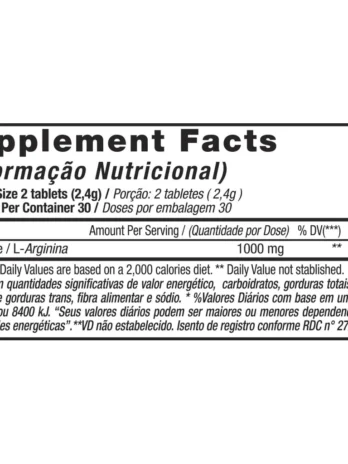 L-ARGININE – AMINOÁCIDO – 60 TABLETES