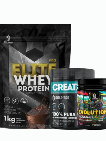 Kit: Whey Protein Elite-Pro 1kg +Creatina Monohidratada Pote 300g – 100% Pura+Pré-Treino Evolution Pré Workout 300g – So