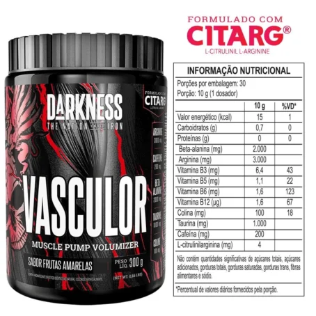 Pré Treino Vasculor Muscle Pump Volumizer Sem Cafeína Darkness 300g - Imagem 3